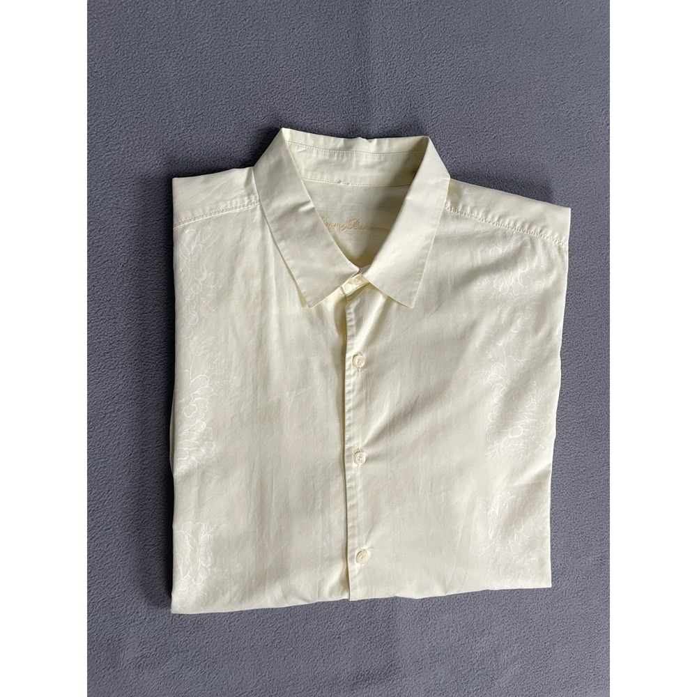 Tommy Bahama Mens XL Yellow Button Up Textured Floral Cotton